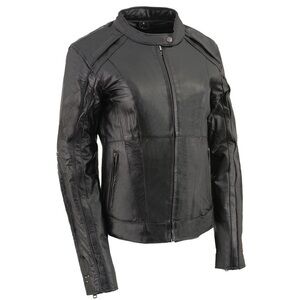 Milwaukee Women's Black Embroidered Wing & Stud Design Genuine Leather Jacket